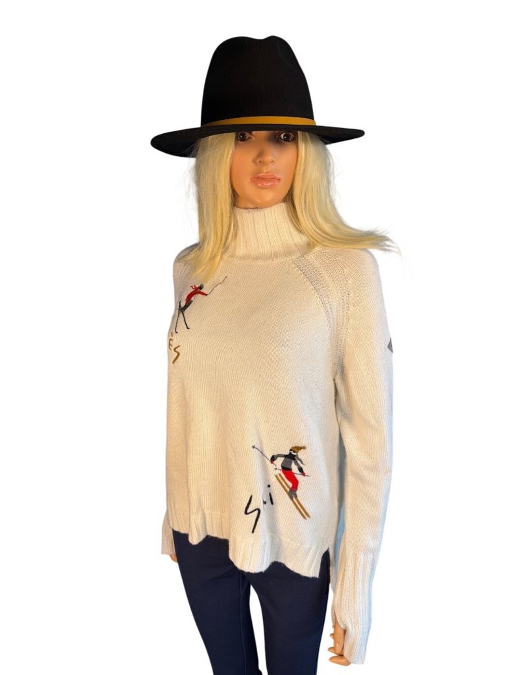 Gigi Pip Wes Black Tall Flat Brim Fedora Hat 59cm M/L MSRP$112 w/ Hat Band